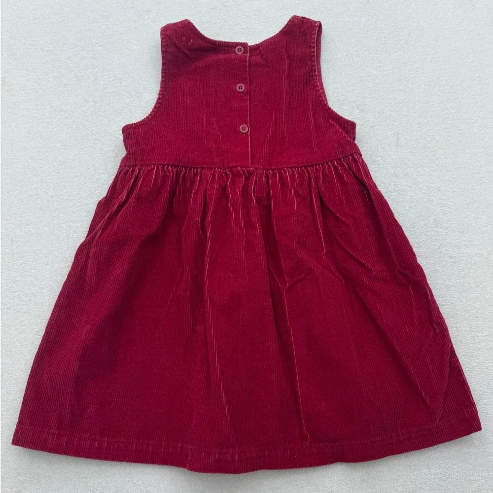 OshKosh B'gosh Jumper Dress Kids 6 Burgundy Corduroy Floral Embroidered Vintage